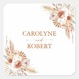 Modern Pampas Grass Boheo Terracotta Wedding Quadratischer Aufkleber