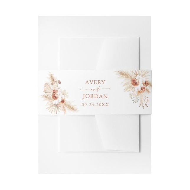 Modern Pampas Grass Boho Terracotta Wedding Einladungsbanderole (Vorderseite Beispiel)