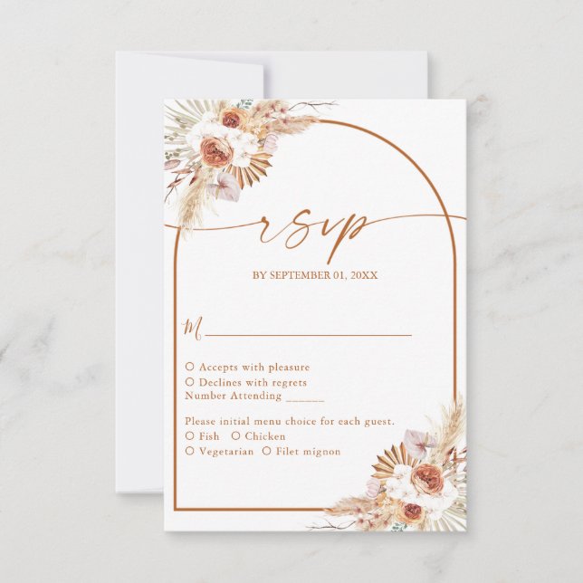 Modern Pampas Grass Boho Terracotta Wedding RSVP Karte (Vorderseite)