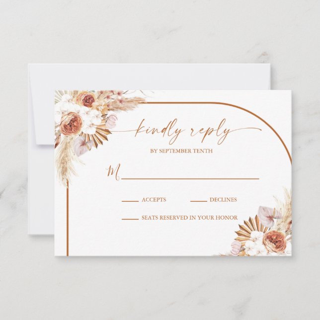 Modern Pampas Grass Boho Terracotta Wedding RSVP Karte (Vorderseite)
