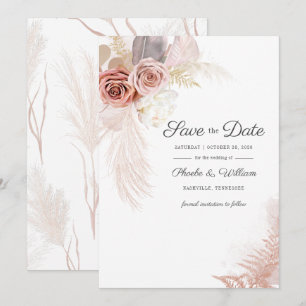 Modern Pampas Grass Floral Script Terracotta auf d Save The Date