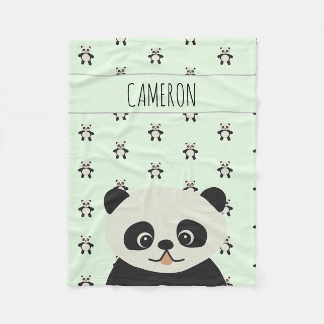 Modern Panda Bear Muster Babyname grün Fleecedecke (Vorderseite)