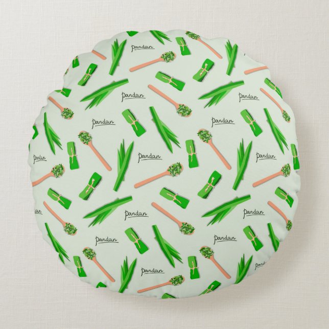 Modern Pandan Leaf Pattern Rundes Kissen (Vorderseite)