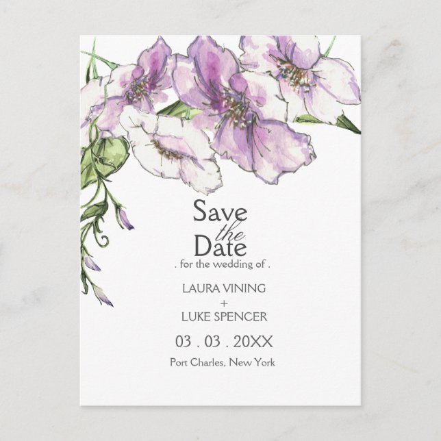 Modern Pansy Save the Date Postkarte (Vorderseite)