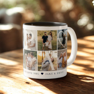Modern Papa Collage, 10 Foto Grid, Geschenk für Va Zweifarbige Tasse