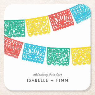 Modern Papel Picado Hochzeitsstift Brautparty Rechteckiger Pappuntersetzer
