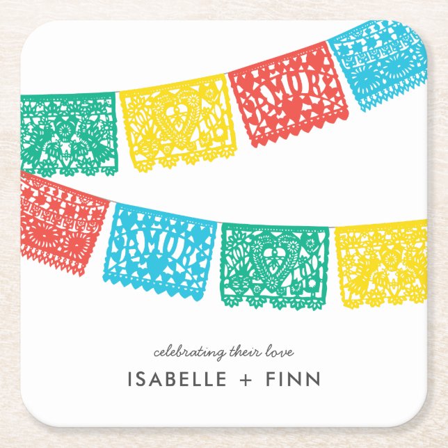 Modern Papel Picado | Hochzeitsstift Brautparty Rechteckiger Pappuntersetzer (Vorderseite)