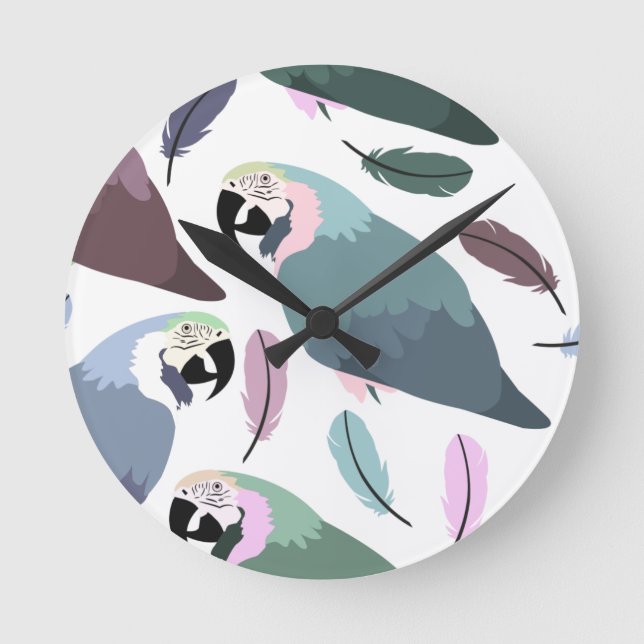 Modern Parrots Tropical Pattern  Runde Wanduhr (Vorderseite)
