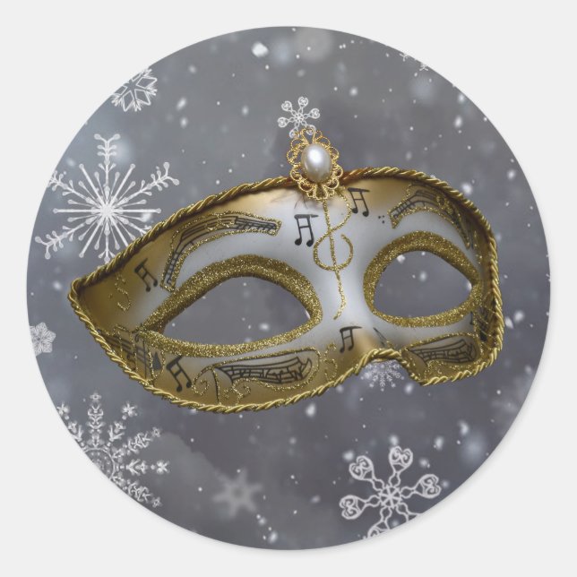 Modern Party Mask on Snowflakes Umschlag Aufkleber (Vorderseite)