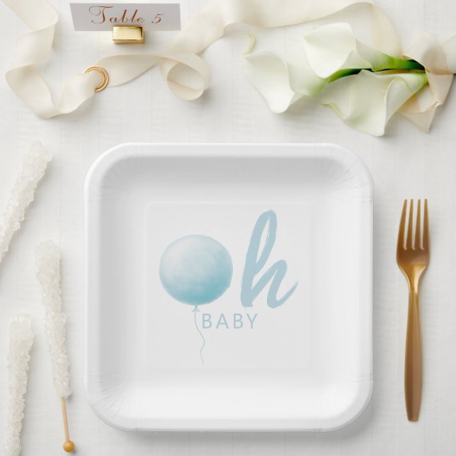 Modern Pastel Blue Balloon Baby Boy Shower Party Pappteller (Hochzeit)