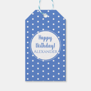 Modern Pastel Blue Polka Dots Happy Birthday Geschenkanhänger
