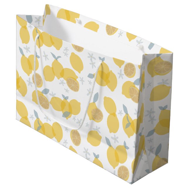 Modern Pastel Citrus Lemons Pattern Große Geschenktüte (Vorderseite Schrägansicht)