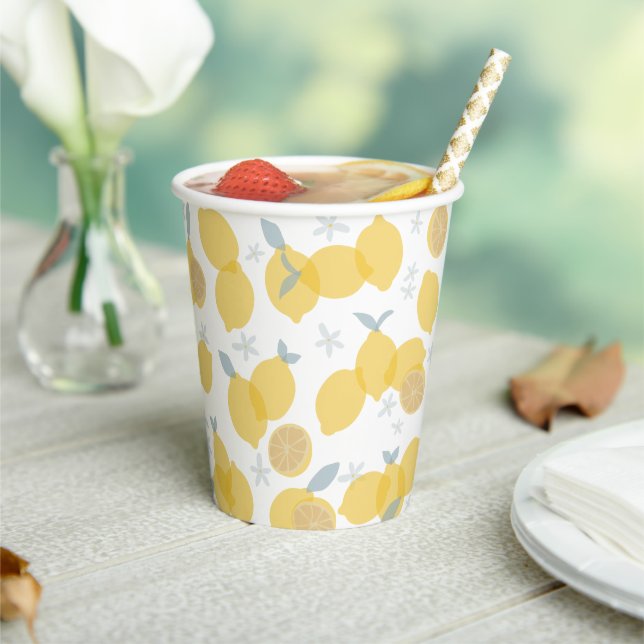 Modern Pastel Citrus Lemons Pattern Pappbecher (In Situ)