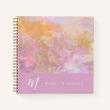 Modern Pastel Floral Pattern Monogrammed Notebook