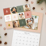 Modern Pastel & Gold Weihnachtsbaum Foto Collage Kalender<br><div class="desc">Bleibe in Stil mit unserem Kalender organisiert. Eine faszinierende 5-Foto-Collage glänzt in Pastellfarben und Gold,  neben der Meldung "Merry and Bright" in spielerischem Sans-Serif-Schriftart. Personalisieren Sie es mit Ihrem Familiennamen und Jahr. Auf der Rückseite finden Sie ein Weihnachtsbaummuster für ein Jahr festlicher Erinnerungen.</div>