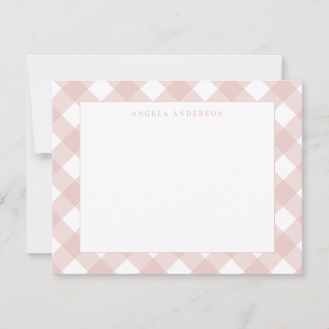 Modern Pastel Peach Coral Pink Gingham Karierter K Mitteilungskarte (Vorderseite)