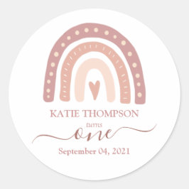 Modern Pastel Pink Rainbow Boho Erster Geburtstag Runder Aufkleber