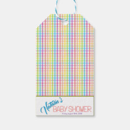 Modern Pastel Plaid Rainbow Baby Shower Party Geschenkanhänger