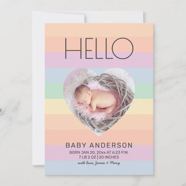 Modern Pastel Rainbow Hello Baby Foto Birth Ankündigung (Vorderseite)