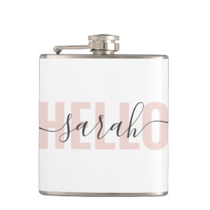 Modern Pastell Pink Beauty Hallo und Ihr Name Flachmann