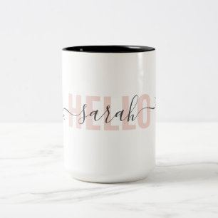 Modern Pastell Pink Beauty Hallo und Ihr Name Zweifarbige Tasse