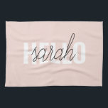 Modern Pastell Pink Hallo und Sie nennen Geschirrtuch<br><div class="desc">Modern Pastell Pink Hallo und Sie nennen</div>