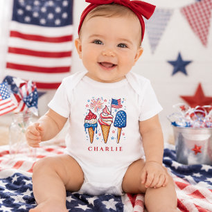 Modern-patriotisches Eiscreme personalisiertes Bab Baby Strampler