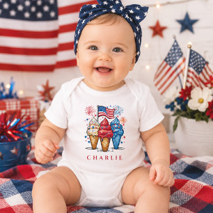 Modern-patriotisches Eiscreme-Trio Personalisierte Baby Strampler