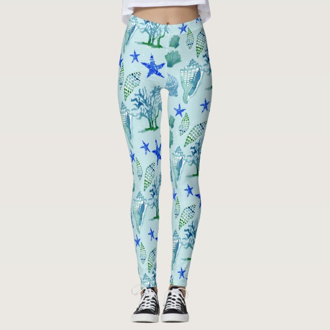 Modern Pattern Beach Seashell Muschel Cornflakes Leggings (Vorderseite)