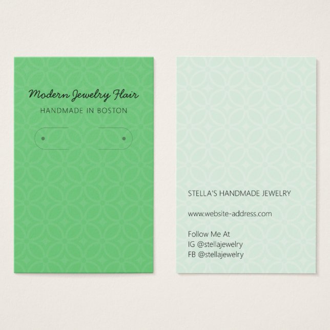 Modern Pattern Green Hoop Earring Display Card (Vorne & Hinten)