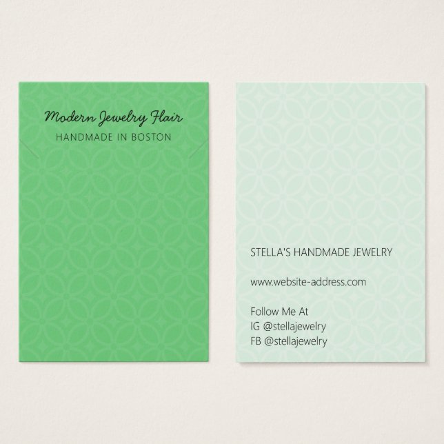 Modern Pattern Green Necklace Display Card (Devant & derrière)