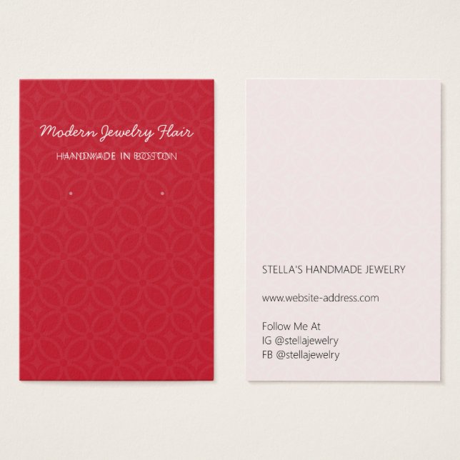 Modern Pattern Red Earring Display Card (Vorne & Hinten)