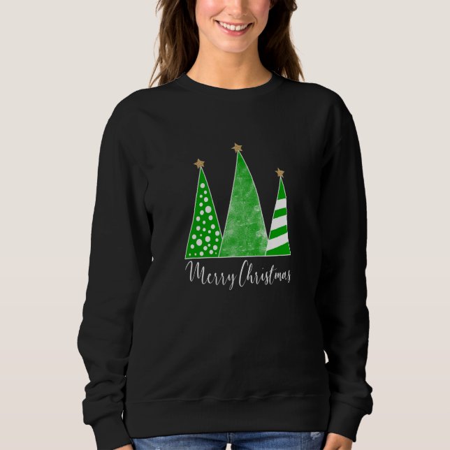Modern Patterned Christmas Trees Sweatshirt (Vorderseite)