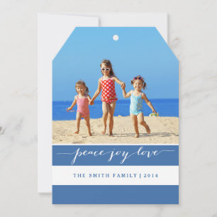 Modern Peace, Joy, Liebe Holiday Foto Card   Blau Feiertagskarte