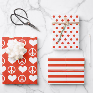 Modern Peace + Liebe Red White Christmas Holiday Geschenkpapier Set