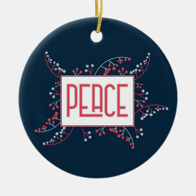 Modern Peace message red blue berries Christmas Keramik Ornament (Vorne)
