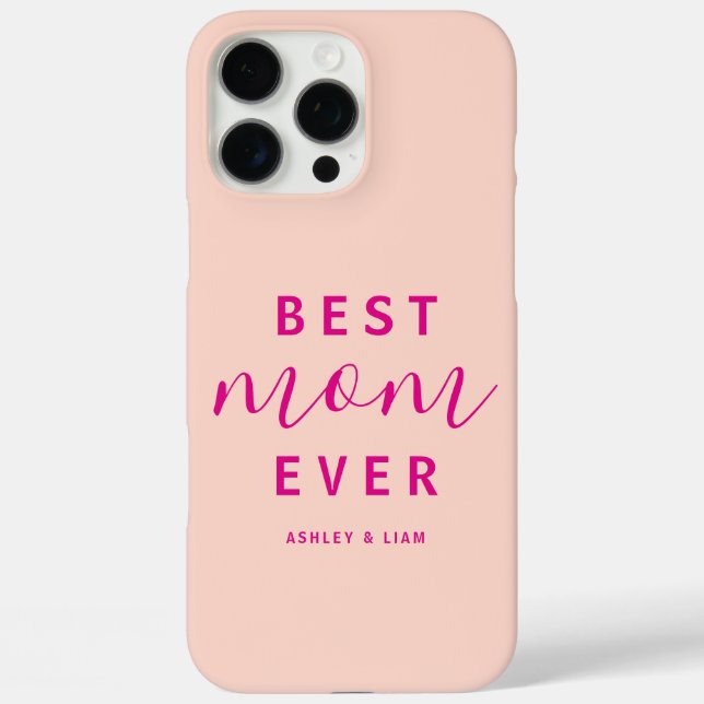 Modern Peach Best Mama je Hot Pink Script iPhone 16 Pro Max Hülle (Rückseite)