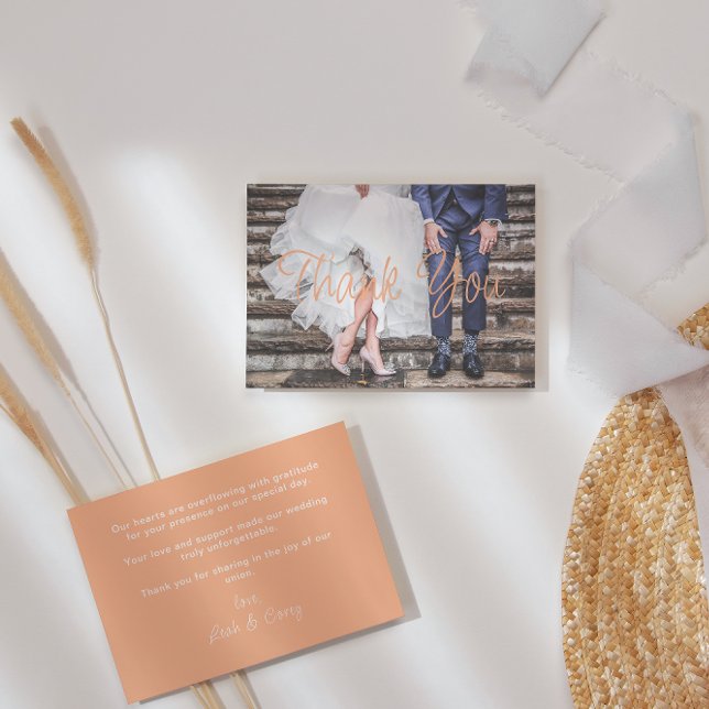 Modern Peach Foto Wedding Dankeschön Card Dankeskarte (Von Creator hochgeladen)