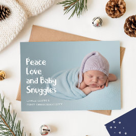 Modern Peach Love Baby's First Christmas Photo Feiertagskarte