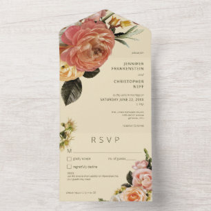 Modern Peach Mimosa Blumengelbe Details All In One Einladung