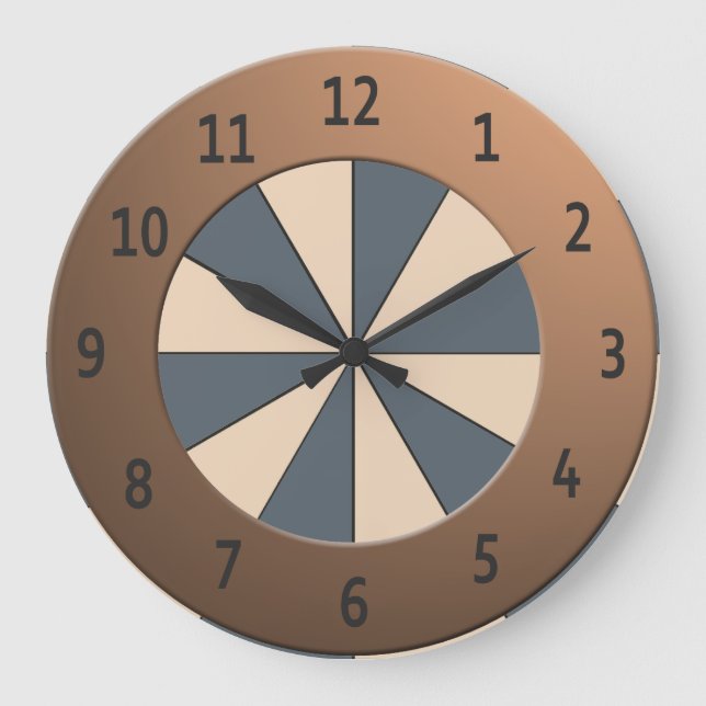 Modern Peach Rays Shiny Metallic Digits Circle Große Wanduhr (Vorderseite)