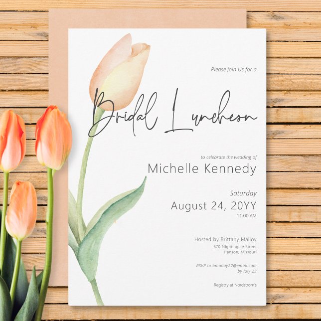 Modern Peach Tulip Solo Bridal Luncheon Einladung (Modern Peach Tulip Solo Bridal Luncheon Invitation)