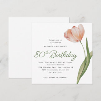 Modern Peach Wassercolor Floral 80. Geburtstagspar Einladung