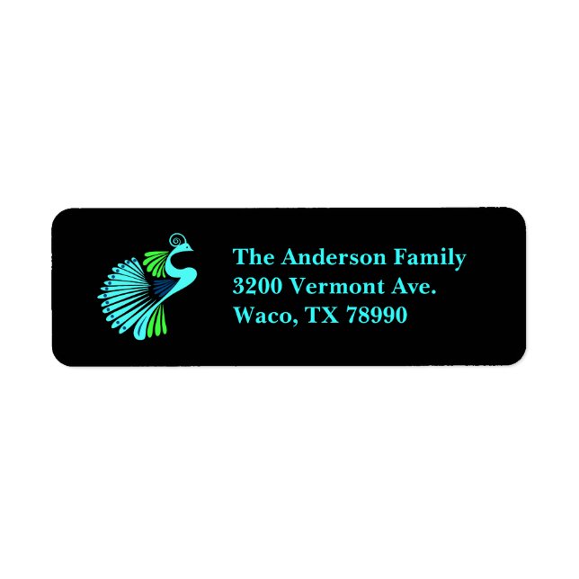 Modern Peacock Black Custom Address Label (Vorne)