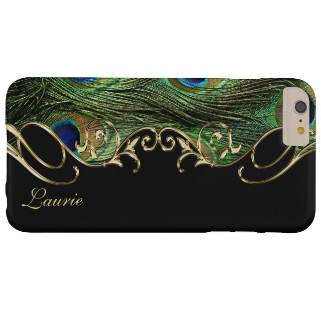 Modern Peacock Feather Gold Custom Monogram Case-Mate iPhone Hülle (Rückseite Horizontal)