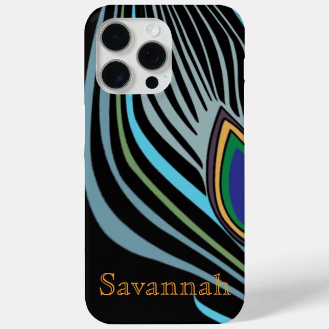 Modern Peacock Feather Personalisiert Damask iPhon title_seo2 (Rückseite)