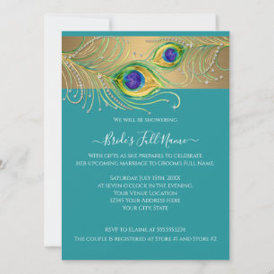 Modern Peacock Feathers Falsch Jewel Bridal Shower Einladung