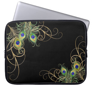 Modern Peacock Feathers Gold Swirl Name Laptopschutzhülle