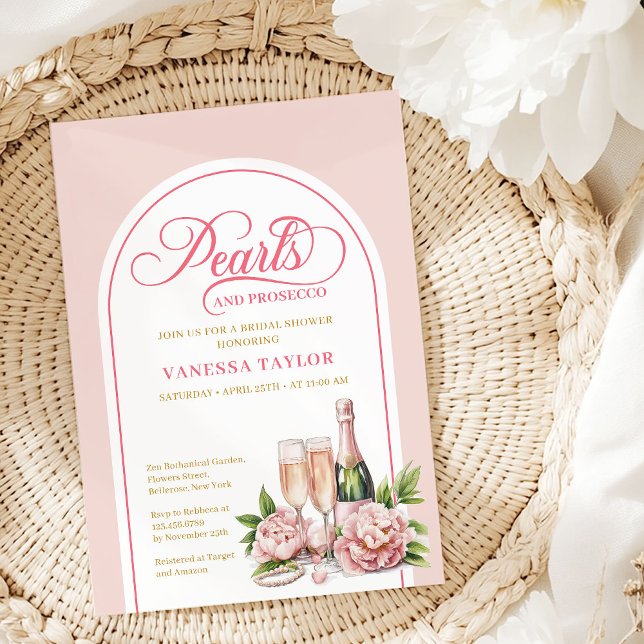 Modern Pearls and Prosecco Shower Invite Design Einladung (Modern Pearls and Prosecco Shower Invite Design)