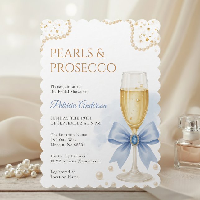 Modern Pearls & Prosecco Bridal Shower Invitation Einladung (Von Creator hochgeladen)